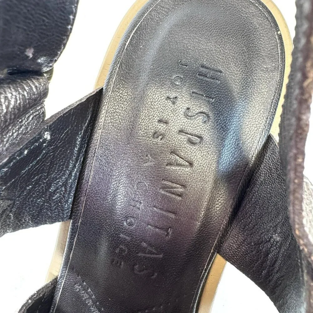 Hispanitas Sandals Size 10 Bronze Snakeskin Slingback Block Heel Platform Shoes